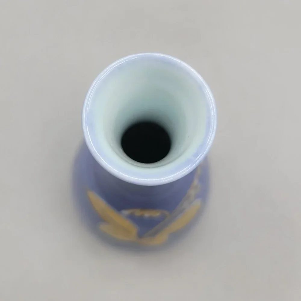 Japanese Porcelain Bud Vase Blue With Gold Floral Design